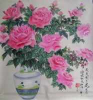 roses in blue vase