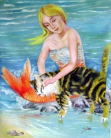 blond mermaid and cat